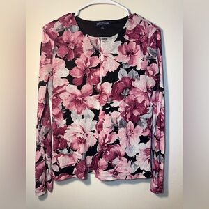 Jones New York Signature Women's Size L Purple Floral Print Full Zip Long Sleeve